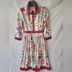 Dalia MacPhee Floral Pleated Fit Flare Midi Dress Sz M